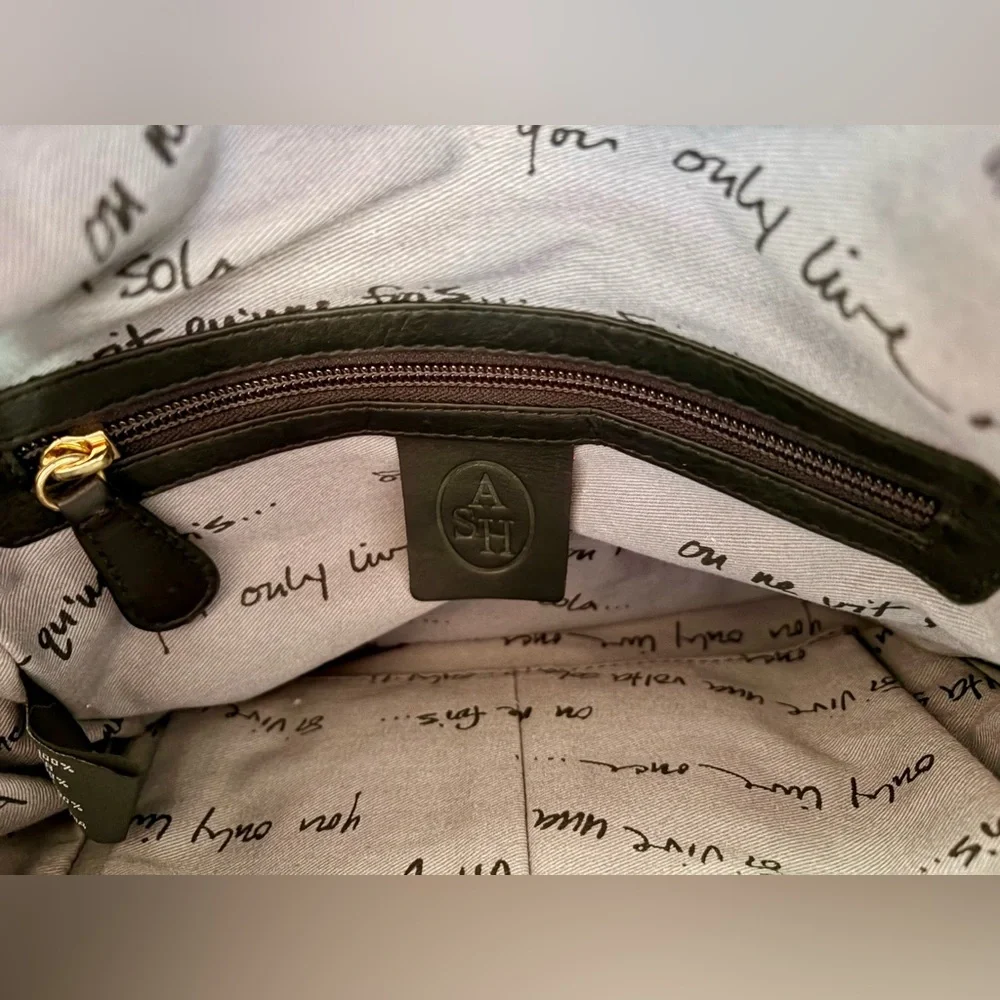 Ash Black Leather Backpack with Gold Chain Accents - Picture 7 of 8